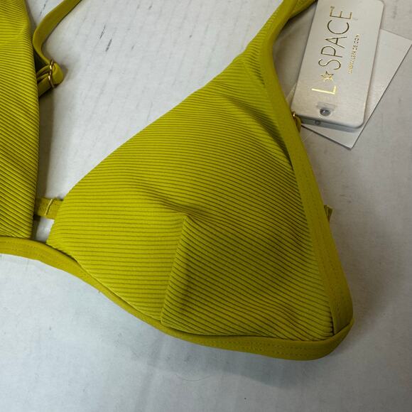 L Space Millie Ribbed Bikini Top Yellow Small NWT Triangle Adjustable Swimwear - Picture 3 of 7